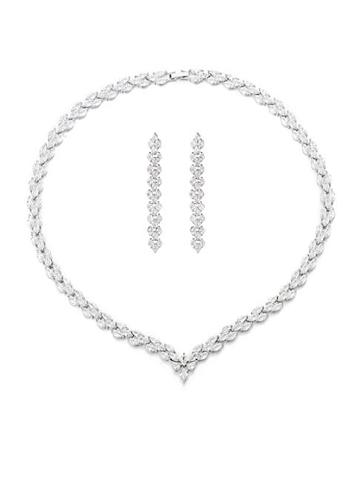 Eye Candy La Luxe Crystal Leaf Statement Necklace & Drop Earrings Set
