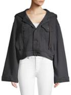Free People Hooded Cotton Blend Cropped Jacket