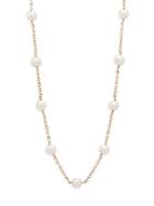 Belpearl 5.5-6mm White Round Akoya Cultured Pearl And 14k Yellow Gold Station Necklace