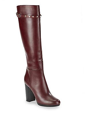Valentino Leather Almond-toe Knee-high Boots