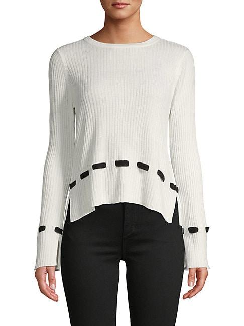 Design History Lace-trim Ribbed Sweater