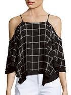 19 Cooper Checked Cold-shoulder Top