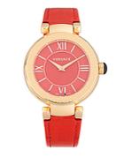 Versace Leda Red Dial Leather Strap Watch