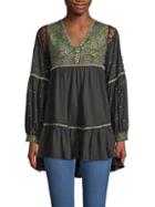 Free People Much Love Embroidered Cotton Tunic
