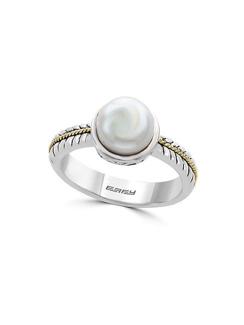Effy Pearl Sterling Silver & 18k Yellow Gold Ring