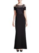 Laundry By Shelli Segal Platinum Cold Shoulder Beaded Dress