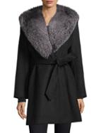 Sofia Cashmere Oversized Fox Fur Collar Wrap Coat