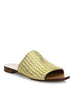 Michael Kors Collection Byrne Woven Metallic Leather Slides