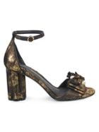 Salvatore Ferragamo Argenta Embellished Bow Metallic Jacquard Sandals