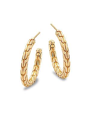 John Hardy Embossed 18k Gold Hoop Earrings