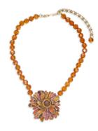 Heidi Daus Multicolor Rhinestone Beaded Flower Pendant Necklace