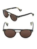 Moncler Striped 50mm Round Sunglasses