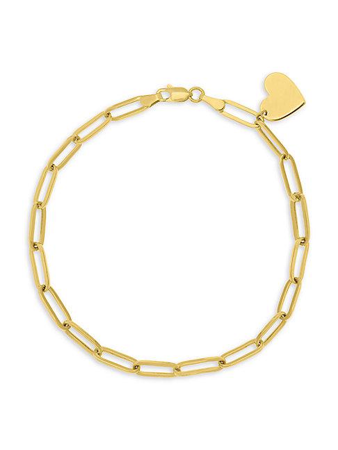 Saks Fifth Avenue 14k Yellow Gold Heart Dangle Long Link Bracelet