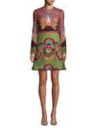Valentino Embroidered Long-sleeve A-line Dress