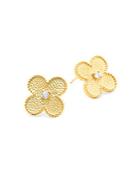 Freida Rothman Classic Cz & 14k Gold-plated Sterling Silver Textured Stud Earrings