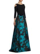 Theia Cold-shoulder Jacquard Skirt Ball Gown