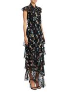 Theia Tiered Floral Asymmetrical Dress