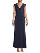 Calvin Klein Cap Sleeve Embroidered Gown