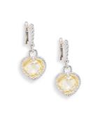 Judith Ripka Fashion Heart Canary Crystal & Sterling Silver Drop Earrings