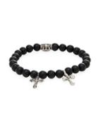 Jean Claude Onyx And Stainless Steel Cross Charm Bracelet