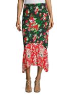 Rixo Leandra Floral Silk Midi Skirt