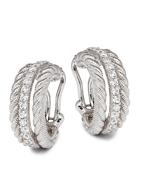 Judith Ripka Sterling Silver & Cubic Zirconia Clip-on Huggie Earrings