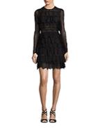 Theia Tiered Ruffled Lace Dress