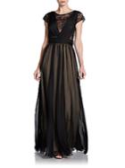 Abs Sequined Silk Chiffon Cap Sleeve Gown