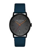 Ted Baker London Daniel Stainless Steel Leather Strap Watch