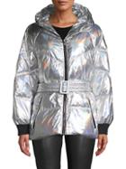 7 For All Mankind Metallic Hooded & Belted Down Puffer
