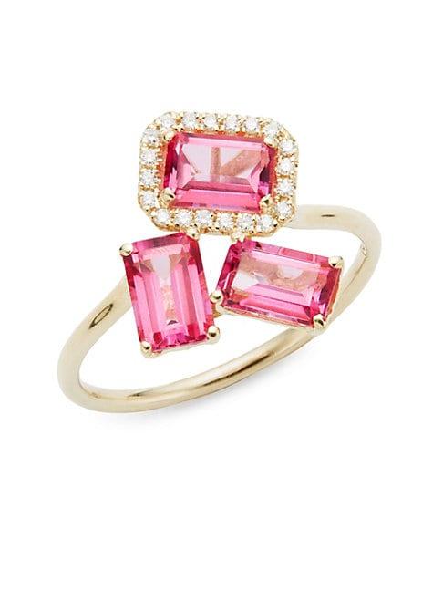 Suzanne Kalan 14k Gold Pink Topaz & Diamond Ring