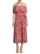 Rebecca Taylor Floral-print Off-the-shoulder Silk Dress