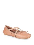 Miu Miu Crisscross Strap Leather Ballerina Flats