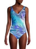 Gottex Leaf-print Surplice One-piece Swimsuit