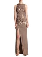 Halston Heritage Ruched Boatneck Gown