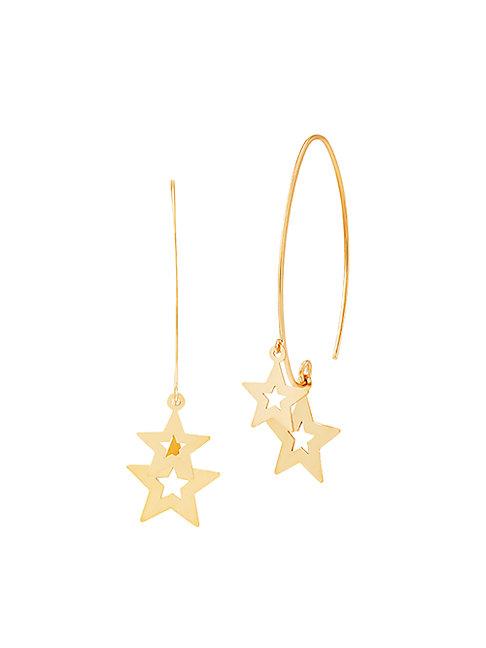 Saks Fifth Avenue 14k Yellow Gold Polished Double Star Drop Earrings