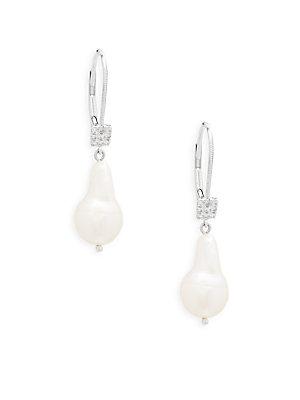 Meira T Diamond And Pearl 14k White Gold Drop Earrings
