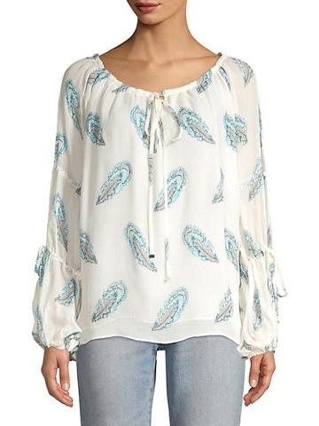 Ramy Brook Paulette Feather Print Peasant Top