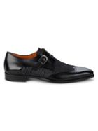 Mezlan Leather & Printed Suede Monk-strap Loafers