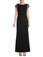 Adrianna Papell Embellished Sleeve & Back Trumpet Gown