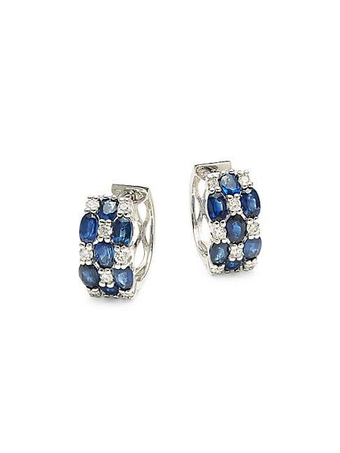 Effy 14k White Gold Diamond & Sapphire Huggie Hoop Earrings