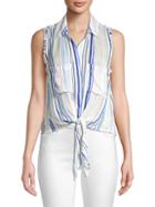 Bella Dahl Striped Sleeveless Frayed Tie-up Blouse