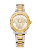 Versace Dylos Goldtone & Stainless Steel Logo Watch