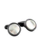 Zegna Gunmetal-tone Sterling Silver & Mother-of-pearl Round Cufflinks