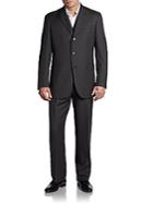 Hickey Three-piece Pinstripe Worsted Wool Suit