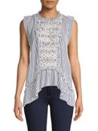 Central Park West Striped Ruffled High-low Top