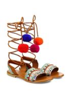 Elina Linardaki L.a. Lover Embroidered Leather High-wrap Sandals