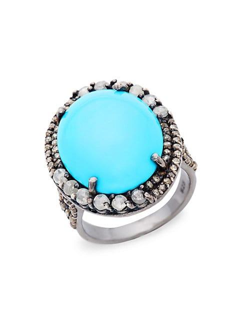 Bavna Diamond Turquoise Sterling Silver Oval Ring