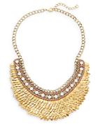 Deepa Gurnani Austrian Crystal & Suede Feather Bib Necklace/goldtone