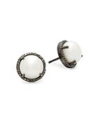 Adornia Freshwater Pearl & Champagne Diamond Echo Stud Earrings